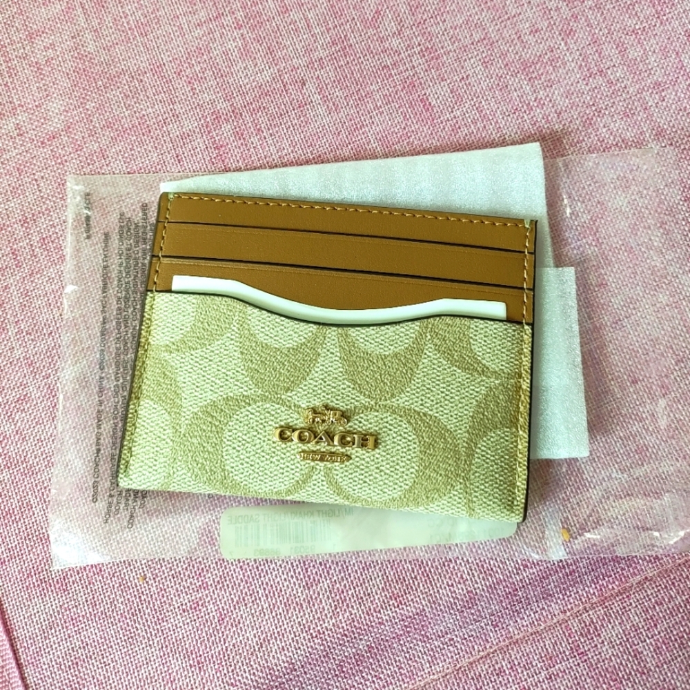 Coach Gold and Tan Card Holder